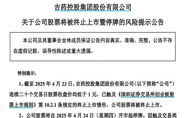 新宝配资 ST吉药因股价持续低迷退市，引发市场警示